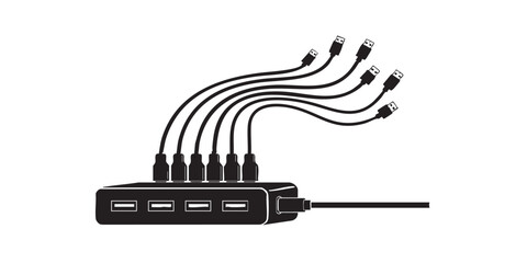 USB hub with cables icon vector