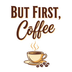 Coffee cup with steam and coffee beans on a decorative background  