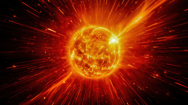 Fiery orange plasma sphere radiating intense warmth and light, glowing like a miniature sun suspended in deep space with vivid cosmic energy.