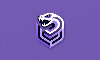Modern geometric viper snake head logo emblem on vibrant purple background, ideal for eSports branding.