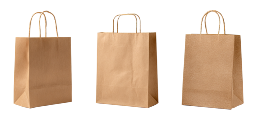 Three light brown paper shopping bags with handles