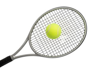 Dynamic tennis racket and ball ready for action, perfect for sports enthusiasts and athletic branding