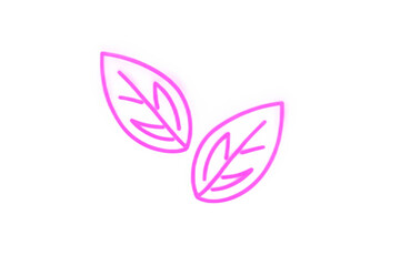 Two pink neon leaf outlines against a black background creating a simple and modern design element created with generated ai