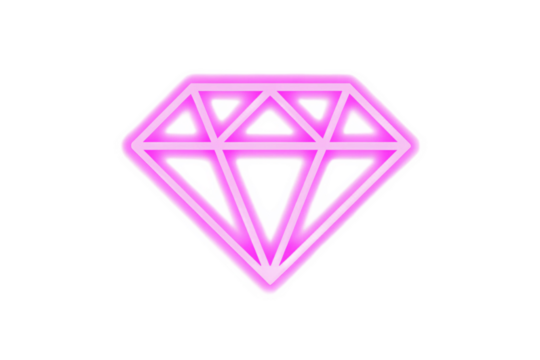 A glowing pink diamond shape with internal triangular segments on a black background isolated object created with generated ai
