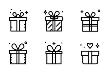 Gift box line icon set. Present and surprise vector symbols for celebration, birthday, Christmas. Holiday outline pictogram collection. Editable stroke linear illustration.
