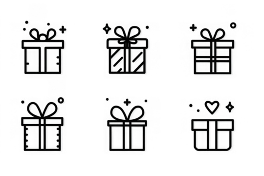 Gift box line icon set. Present and surprise vector symbols for celebration, birthday, Christmas. Holiday outline pictogram collection. Editable stroke linear illustration.
