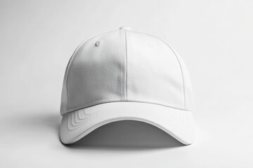 Blank White Baseball Cap Front View on Bright Background Mockup Template