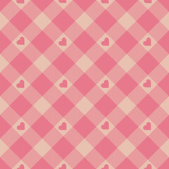 Seamless pink color check heart pattern.Repeating patern plaid. Checkered design for prints.Repeated tartan fabric.Vector scottish fabriс. Ekose texture. Madras flannel.Checker line.Stripe gingham.


