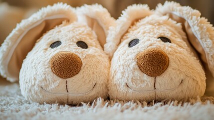 A cozy pair of fluffy slippers with cute animal faces