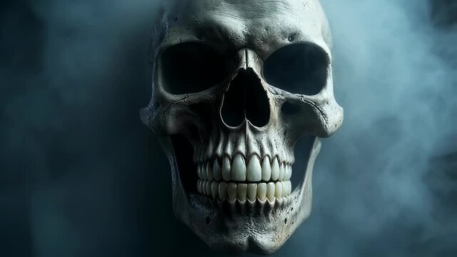 Eerie Skull in Smoky Darkness - A Haunting Visual.