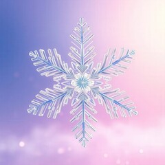 Abstract snowflakes as intricate, 3D crystalline structure, floating in a gradient field of soft lavender to icy blue