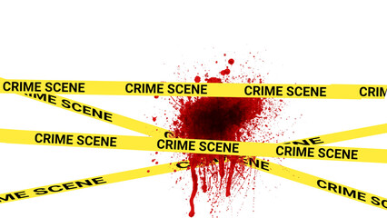 Crime scene tape with blood on transparent background.