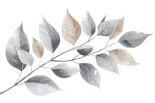 png Elegant watercolor branch with leaves neutral tones of gray and beige for wedding invitations or botanical designs - Powered by Adobe