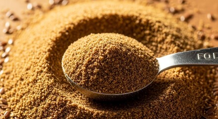 Healthy And Nutritious Ground Flaxseed With A Spoon Detailed Shot Macro View
