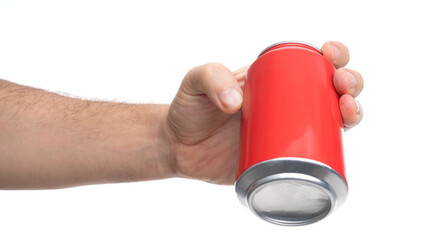 Hand holding a red can ready to be enjoyed at a casual gathering or event