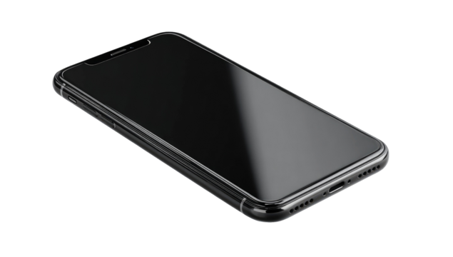 Black smartphone, clear protective case