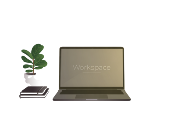 Modern laptop with plant and notebooks on desk for remote work