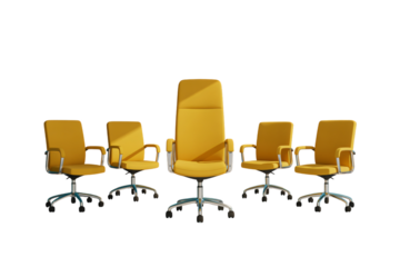 Five yellow office chairs arranged for a meeting or waiting area
