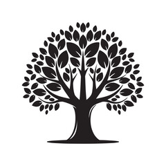 Leafy Tree Silhouette Vector Illustration Graphic Design Element Natural Oak Deciduous Shape Symbol Icon Isolated Design Artistic Foliage Nature