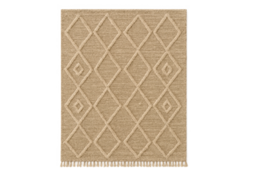 Beige textured rug with bohemian diamond pattern