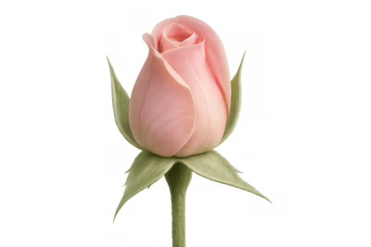 Pink rose bud opening, representing romance, love, growth, beauty, tenderness, and a fresh start on transparent background