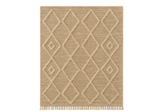 Beige textured rug with bohemian diamond pattern