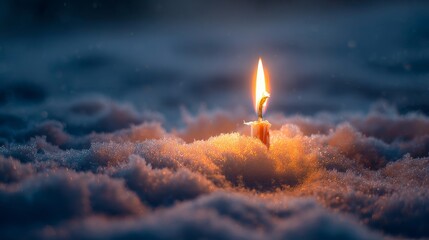 Fototapeta premium Melting snow around warm birthday candle flame