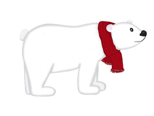 Cute Polar Bear in Red Scarf Illustration.