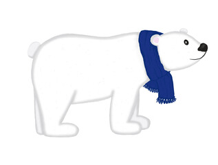 Cute Polar Bear in Blue Scarf Illustration. Isolated Arctic Animal Character for Winter and Christmas Designs.