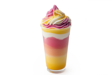 Delicious multi-layered soft serve ice cream treat ice cream parlor food photography bright and colorful environment close-up view dessert delight