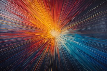 Oil painting with colorful radial lines, rich impasto texture, and dramatic fine art style.