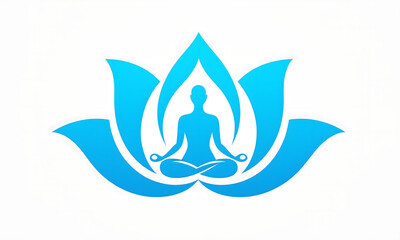 Naklejka premium Blue Yoga Lotus Flower Silhouette: Peaceful Meditation and Wellness Design