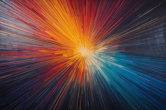 Oil painting with colorful radial lines, rich impasto texture, and dramatic fine art style.