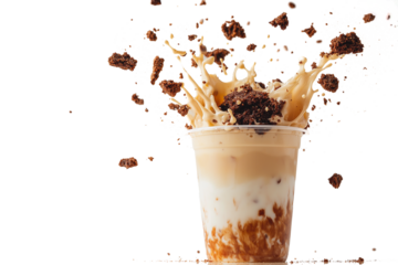 Delicious dessert drink explosion coffee shop food photography indoor setting close-up view creative presentation for social media