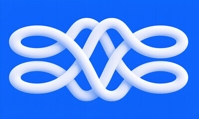 Elegant Abstract White 3D Volumetric Knot Design on a Vibrant Solid Blue Background