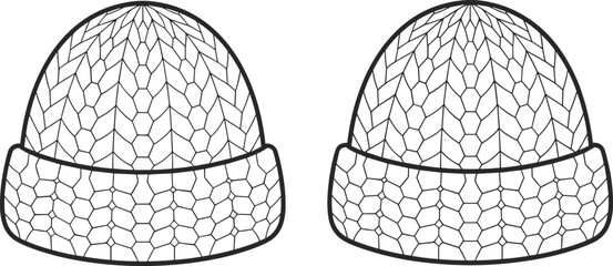 knitted beanie hat with textured pattern and folded cuff, winter fashion vector illustration