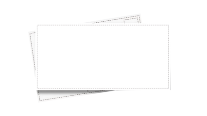 Two blank white paper sheets overlapping isolated on transparent background