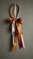 Decorative ribbon bow in autumn colors on neutral background
