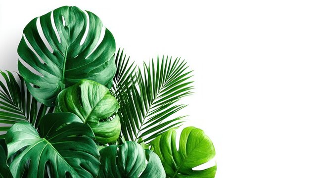 Fototapeta Tropical leaves on white background, perfect for summer or nature themes