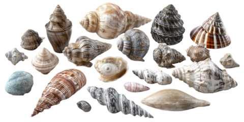 Assorted seashells in various shapes and colors (4)