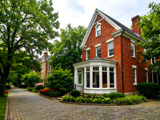 Block-paved, large, historic Victorian home with an English garden. UK.