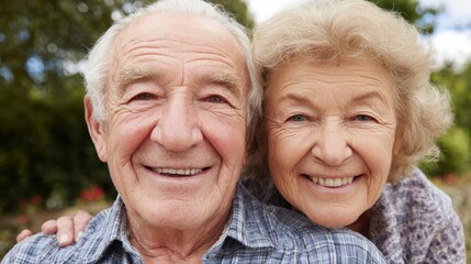 Close Up Portrait of Happy Senior Couple Smiling Outdoors
