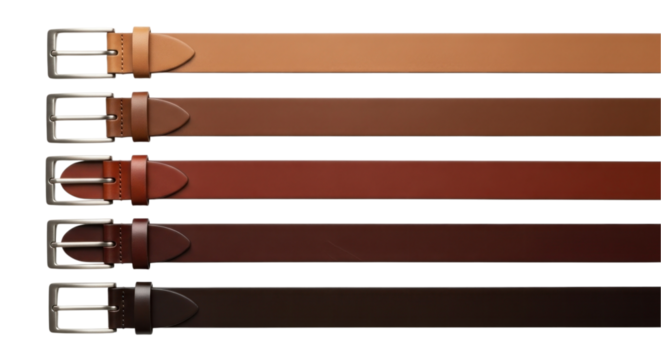 Stylish leather belt collection for men's fashion, showcasing different shades of brown for versatile wardrobe options