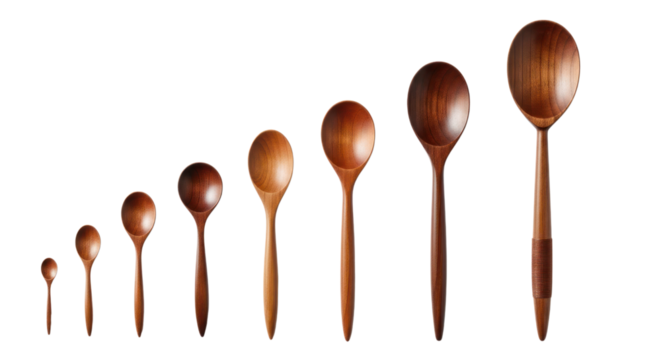 Elegant wooden spoon set ranging in size for cooking and dining, a modern kitchenware essential with a warm, organic feel