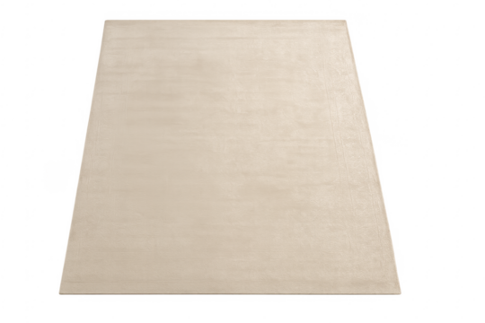 Beige rectangular rug lying on transparent background