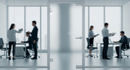 Fototapeta premium Enter the modern office space where dynamic professionals collaborate and focus to achieve success in a corporate environment