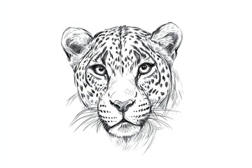Fototapeta premium Detailed black and white illustration of a leopard face