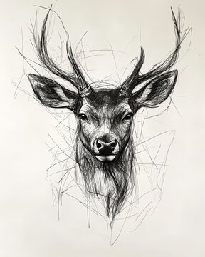 Intricate sketch of a majestic deer with detailed antlers and expressive eyes