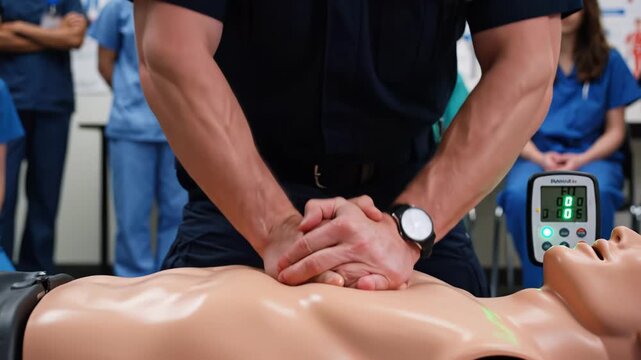 healthcare students practicing lifesaving procedures together, educational environment depicting healthcare students mastering cardiopulmonary resuscitation through handson simulation