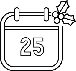 Christmas calendar icon line art with holly berry vector illustration